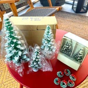 Dept 56 3 New Frosted Pine Trees, 2 Village Potted Topiary & 6 Wreaths